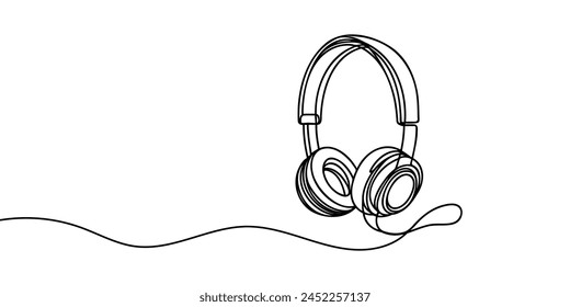 One line headphones. Hand drawn vector illustration. Continuous line drawing of headphones