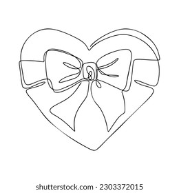 One Line Heart with Bow Drawing, Continuous modern illustration