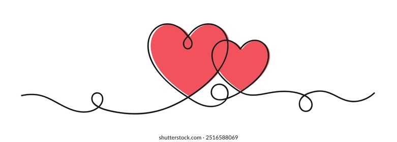 One line heart. Heart in continuous line art style. Hand drawn heart and love concept for Valentines Day, greeting cards, and charity. Vector 