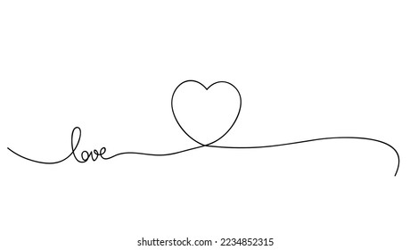 Dibujo de una línea de corazón - esquema de estilo doodle para tarjeta de saludo del día de San Valentín romántico. Gráfico vectorial para diseño web, icono hermoso para la cubierta.