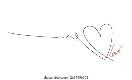 One Line Heart Drawing. Minimal Continuous Black Linear With White Background. Trendy Valentines Day Concept. Romantic Minimalist Vector Illustration. Love Symbols Doodle Contour Art.
