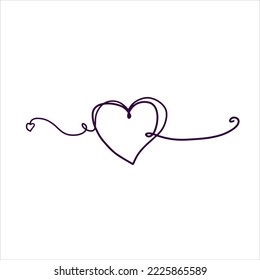 Dibujo cardíaco en una línea. Símbolo romántico de San Valentín. Decoración lineal aislada en blanco.