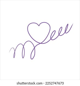One line heart drawing. Romantic symbol of Valentine Day. Linear decoration isolated on white.
