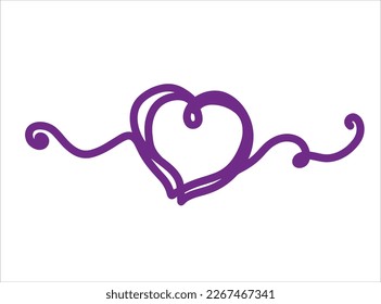 One line heart drawing. Romantic symbol of Valentine Day. Linear decoration isolated on white