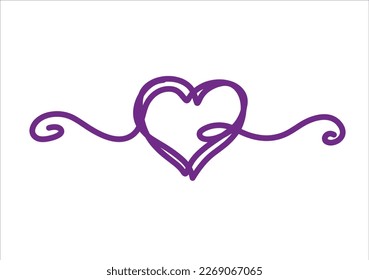 Dibujo cardíaco en una línea. Símbolo romántico de San Valentín. Decoración lineal aislada en blanco