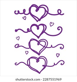 One line heart drawing. Romantic symbol of Valentine Day. Linear decoration isolated on white