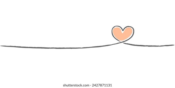 One line heart. Linear heart shape.  hand drawn romantic scribble. Continuous drawing.