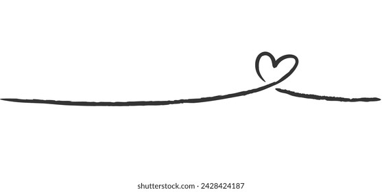 One line heart. Linear heart shape.  hand drawn romantic scribble. Continuous drawing.