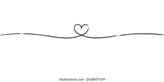 One line heart. Linear heart shape.  hand drawn romantic scribble. Continuous drawing.