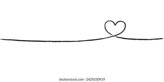 One line heart. Linear heart shape.  hand drawn romantic scribble. Continuous drawing.