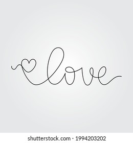 One line heart silhouette design. Valentine's Love text for prints, designs, cards, clothes and tattoo