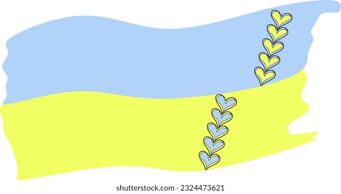 One line Heart with strokes of yellow and blue brush strokes - the color of the flag of Ukraine. The concept of Support and love for Ukraine and the Ukrainian people