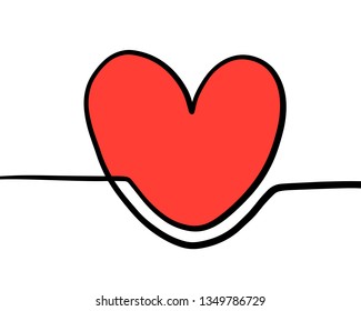 One line heart symbol hand drawn logotype in cartoon style minimalism