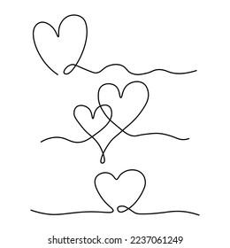 Colección vectorial de corazones de una línea, ilustración de corazones de amor, vector minimalista de una línea, ilustración de día de valentinas, conjunto de vectores de corazón