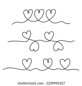 Colección vectorial de corazones de una línea, ilustración de corazones de amor, vector minimalista de una línea, ilustración de día de valentinas, conjunto de vectores de corazón