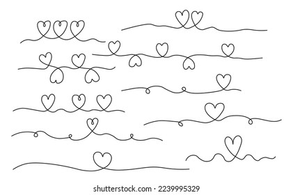 One line hearts vector collection, Love hearts illustration, One line minimalist vector, valentines day illustration, Hearts vector set