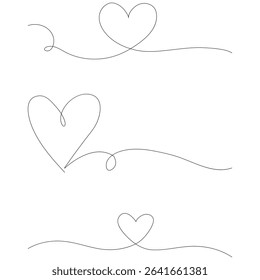 One line hearts vector collection, Love hearts illustration, One line vector, valentines clipart.Heart Line Art Set 