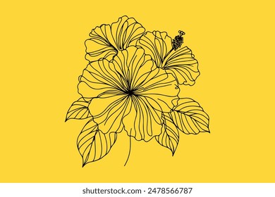 Eine Zeile Hibiskus Flower Line Art Vektorgrafik.