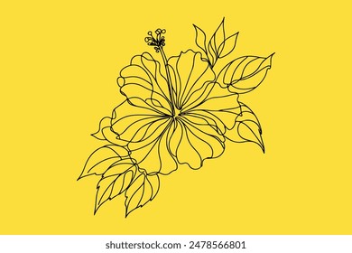 one line Hibiscus flower line art vector.