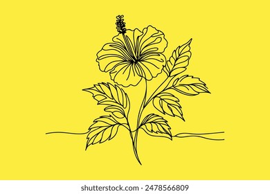one line Hibiscus flower line art vector.