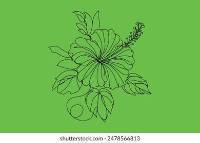 one line Hibiscus flower line art vector.