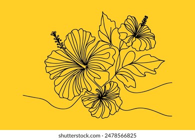 one line Hibiscus flower line art vector.