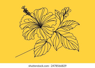 one line Hibiscus flower line art vector.