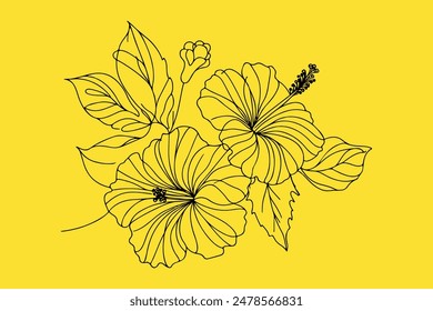 una línea Hibiscus línea de arte Vector.