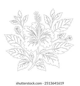 one line Hibiscus flower line art vector. Trendy botanical elements. Hand drawn line leaves branches and blooming. Wedding elegant wildflowers for invitation save the date card
