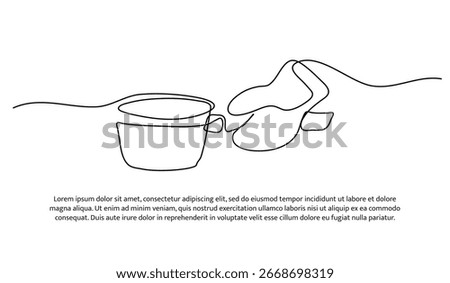 One line of holding the pan. Abstract minimal continuous line.