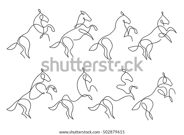 1本線の馬のデザインシルエット 手描きのミニマリズムスタイルのベクターイラスト のベクター画像素材 ロイヤリティフリー