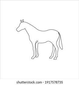 Icono Minimalista de una línea de caballo. Tatuaje de línea. Animales de granja de una línea dibujando con una mano la impresión de arte continuo, Ilustración vectorial. Dibujo de una sola línea libre de caballo