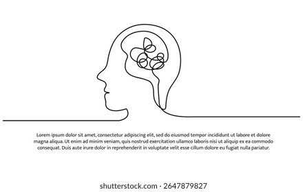 One line a human brain. Abstract minimal continuous line.