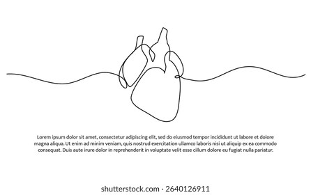 One line human heart organ drawing with frame. Abstract minimal continuous line.