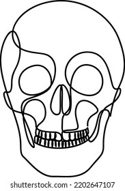 One line human organs design silhouette. Abstract human skull hand drawn outline. Anatomy concept. Continuous line art style. Vector illustration.