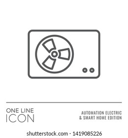 One Line Icon Series - Air Conditioner Sign as House Ventilation Control Flat Outline Stroke Style Symbol in House Automation Electric and Smart Home Edition - Vector Pictogram Graphic Design