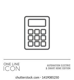 One Line Icon Series - Calculator Sign as Operating Time Accounting Flat Outline Stroke Style Symbol in House Automation Electric and Smart Home Edition - Vector Pictogram Graphic Design
