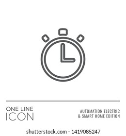 One Line Icon Series - Clock Watch or Chronometer Sign as Time Control Relay Flat Outline Stroke Style Symbol in House Automation Electric and Smart Home Edition - Vector Pictogram Graphic Design