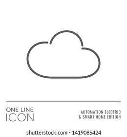 One Line Icon Series - Cloud Sign as Cloud Data Storages Technologies Flat Outline Stroke Style Symbol in House Automation Electric and Smart Home Edition - Vector Pictogram Graphic Design