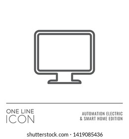 One Line Icon Series - Desktop Computer Display or Monitor Sign as Digital Devices Control Outline Stroke Style Symbol in House Automation Electric and Smart Home Edition - Vector Graphic Design
