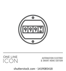 One Line Icon Series - Electric Meter Or Counter Sign As Energy Or Power Consumption Accounting Outline Stroke Style Symbol In House Automation Electric And Smart Home Edition - Vector Graphic Design