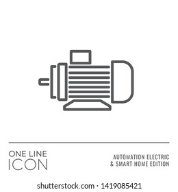 One Line Icon Series - Electric Engine Sign as Engine Protection Relay or Electric Drive Devices Control Outline Symbol in House Automation Electric and Smart Home Edition - Vector Graphic Design