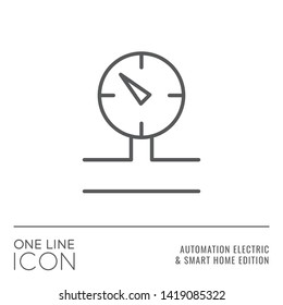 One Line Icon Series - Pressure Meter on Pipe Sign as System Condition Control Outline Stroke Style Symbol in House Automation Electric and Smart Home Edition - Vector Pictogram Graphic Design