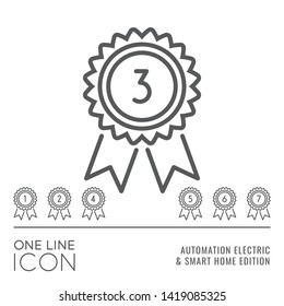 One Line Icon Series - Seal Sign with Figure as Guarantee or Warranty Flat Outline Stroke Style Symbol in House Automation Electric and Smart Home Edition - Vector Pictogram Graphic Design