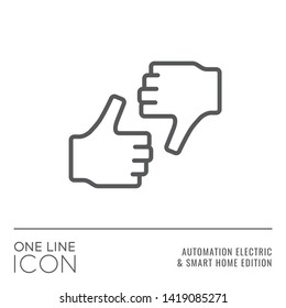 One Line Icon Series - Thumb up and Down Hands Sign as System Good or Bad Condition Indication Outline Stroke Style Symbol in House Automation Electric and Smart Home Edition - Vector Graphic Design