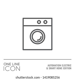 One Line Icon Series - Washing Machine Sign as Home Appliances Control Flat Outline Stroke Style Symbol in House Automation Electric and Smart Home Edition - Vector Pictogram Graphic Design