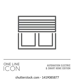One Line Icon Series - Window with Roller Blinds Sign as House Windows Control Flat Outline Stroke Style Symbol in House Automation Electric and Smart Home Edition - Vector Pictogram Graphic Design