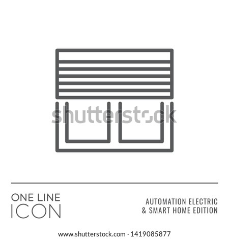 One Line Icon Series - Window with Roller Blinds Sign as House Windows Control Flat Outline Stroke Style Symbol in House Automation Electric and Smart Home Edition - Vector Pictogram Graphic Design