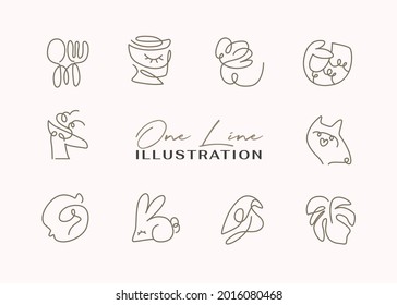 Conjunto de iconos de una línea. Ilustración vectorial de estilo minimalismo dibujado a mano.