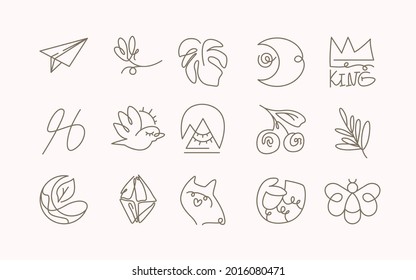 One Line Icon Set. Hand drawn minimalism style vector illustration.